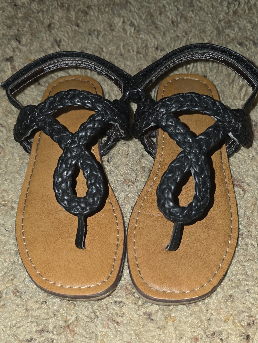 wonder nation Black Braided Toe-Loop Sandals